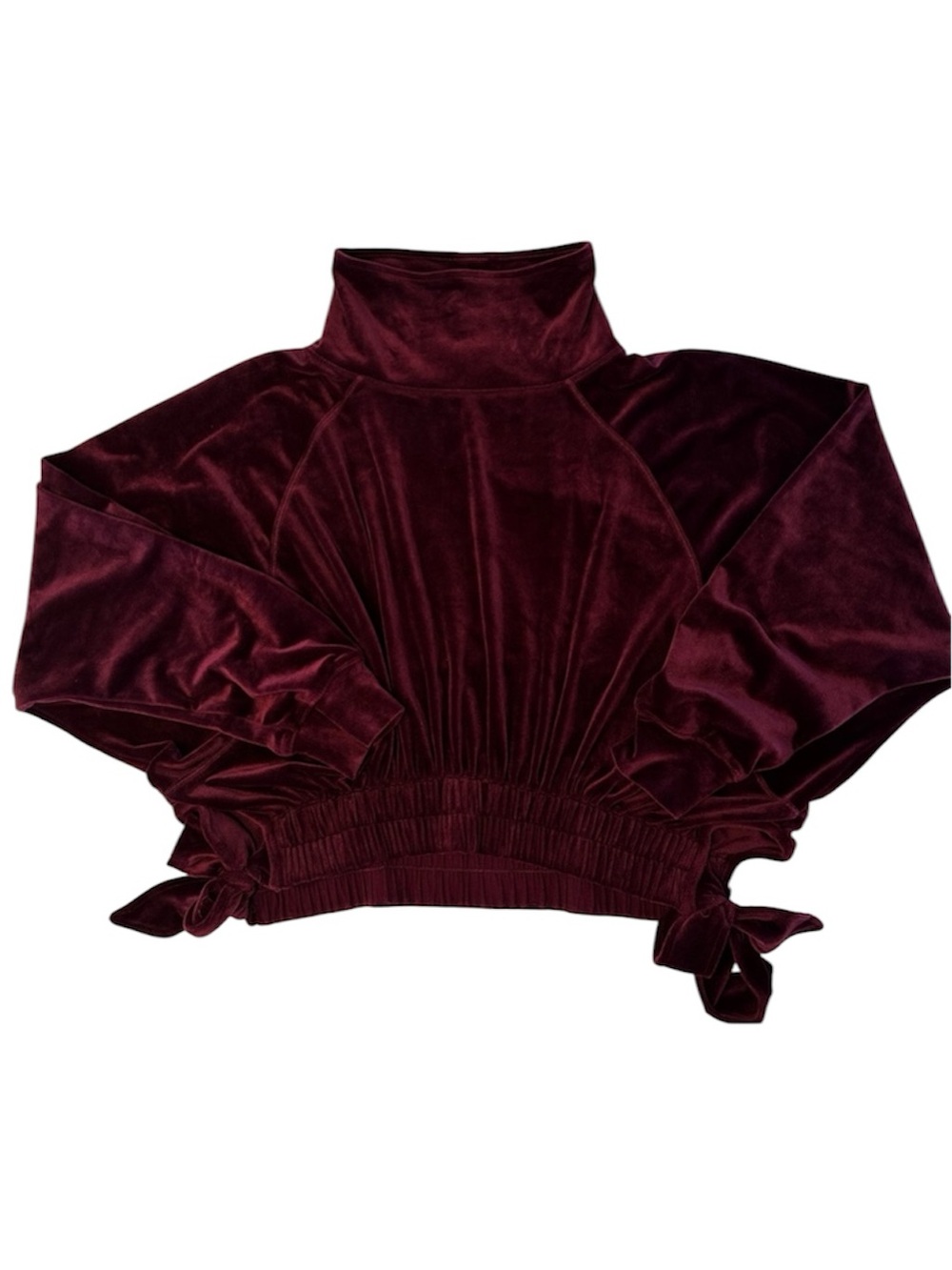 Anthropologie Daily Practice Side Tie Velvet Pullover Sweater in Burgundy Sz XS